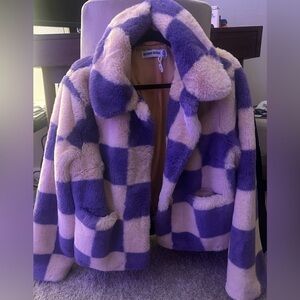 Dolls Kill Purple and Cream Teddy Jacket